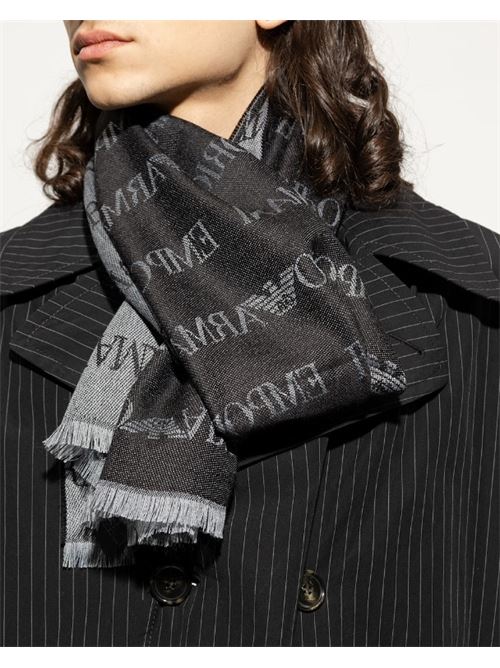 Wool blend scarf with all-over jacquard lettering Emporio Armani | 625060 CC786.00041